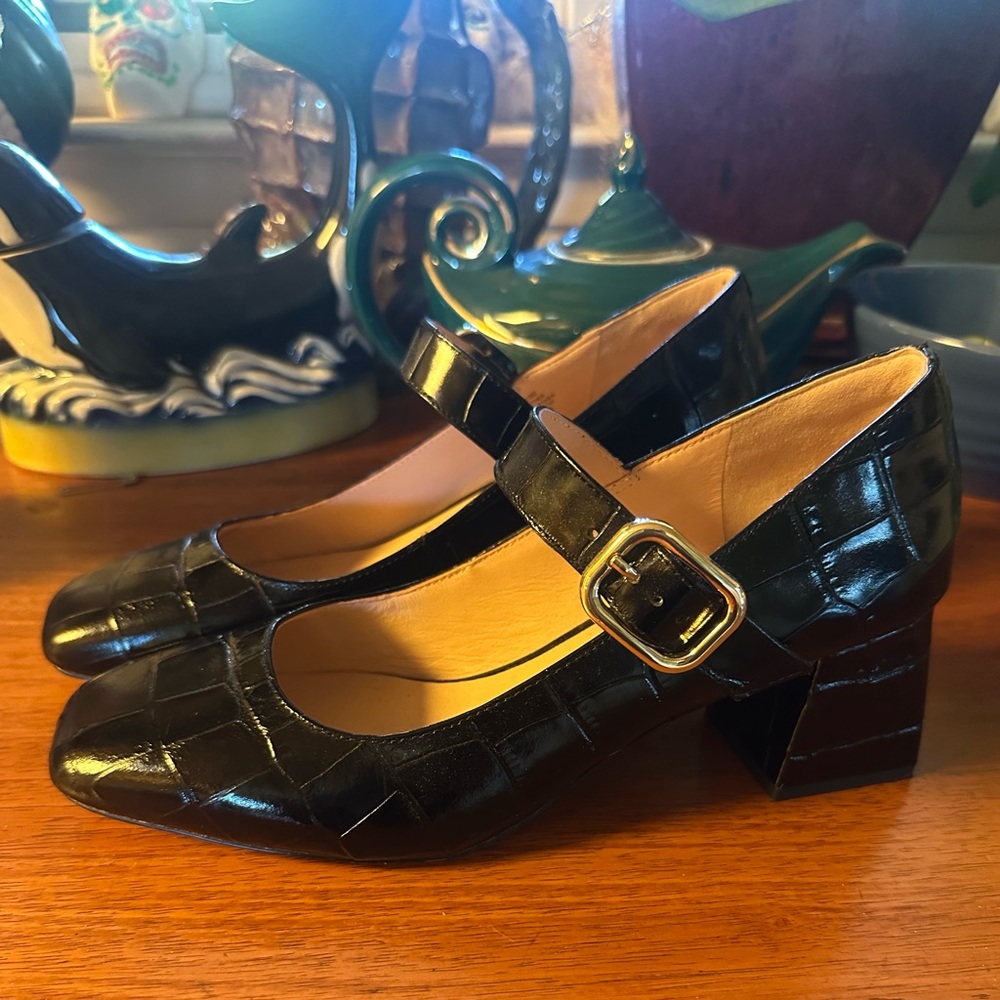 J.Crew leather Mary Jane style patent square-toe heels